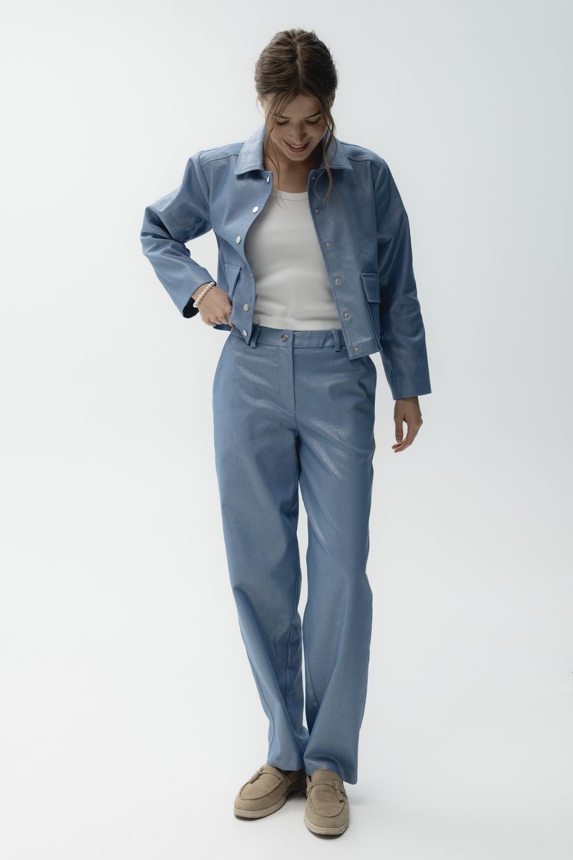 Штани котонові slouchy fit 498, джинс блискучий, 38 2419 фото