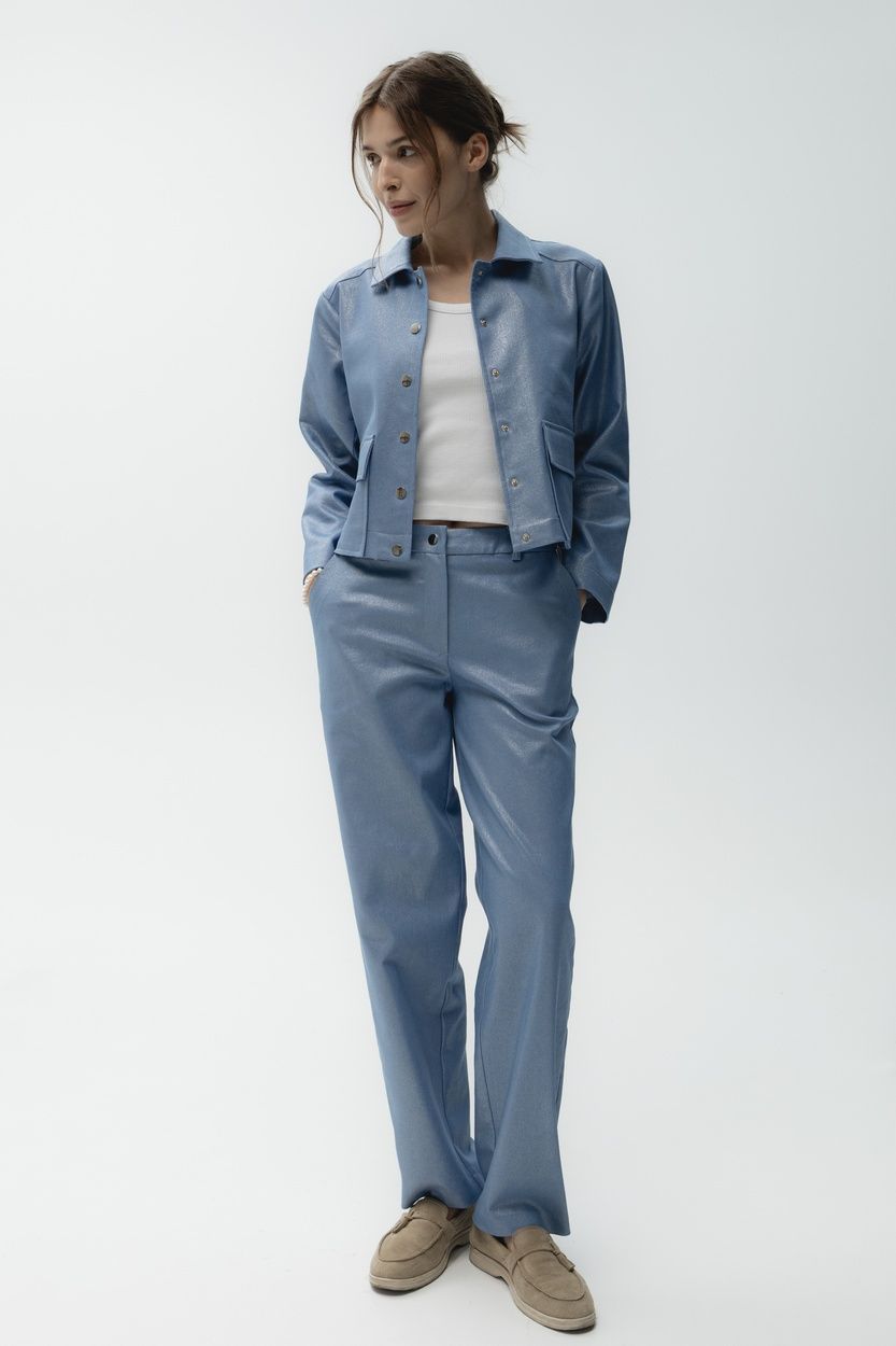 Штани котонові slouchy fit 498, джинс блискучий, 38 2419 фото